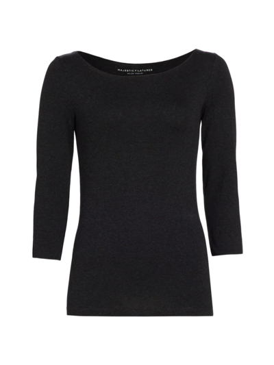 Majestic Merrow Soft Touch Boatneck Top In Anthracite Chine