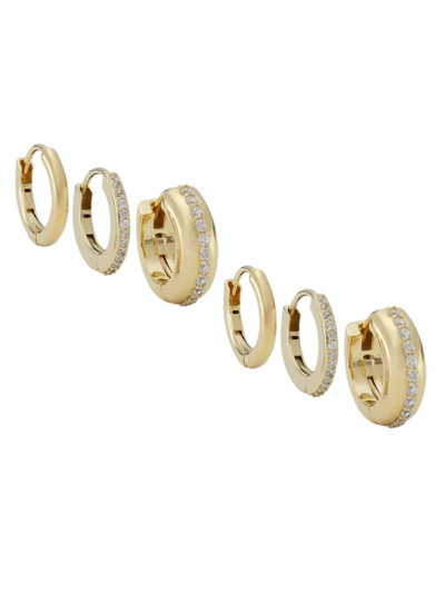 Adriana Orsini Women's Jolene 18k-gold-plated & Cubic Zirconia 3-pair Huggie Hoop Earring Set
