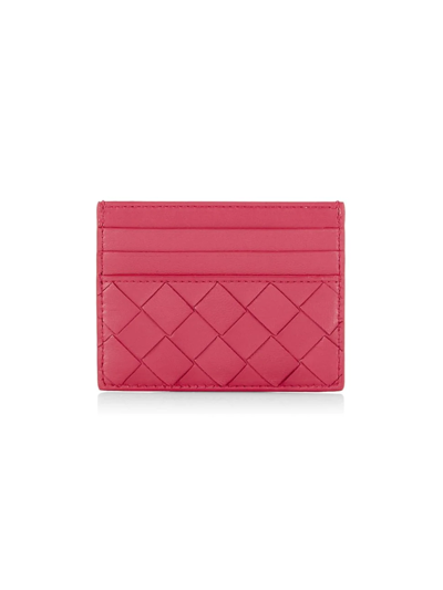 Bottega Veneta Intrecciato Leather Card Case In Cranberry-gold