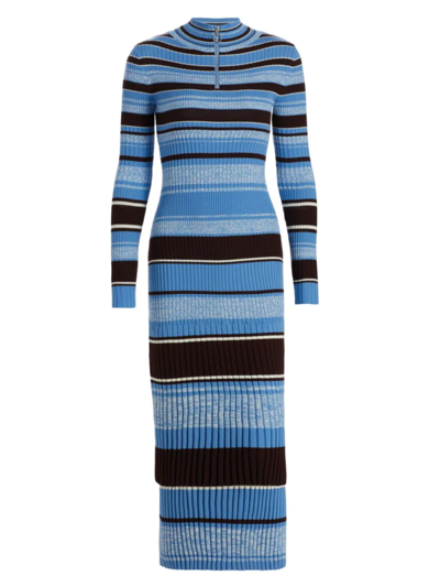 Derek Lam 10 Crosby Taryn Zip Wool Turtleneck Dress In Blue Multi