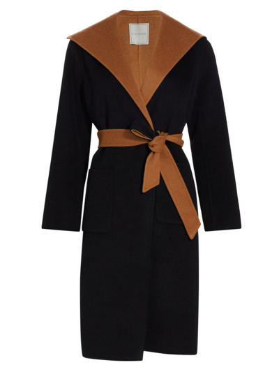 Elie Tahari Wool-cashmere Colorblock Wrap Coat In Noir Camel