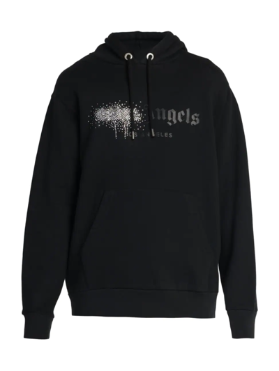 Palm Angels Logo-print Crystal-embellished Cotton-jersey Hoodie In Black