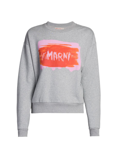 Marni Logo Brushstroke Crewneck Sweatshirt In Inox