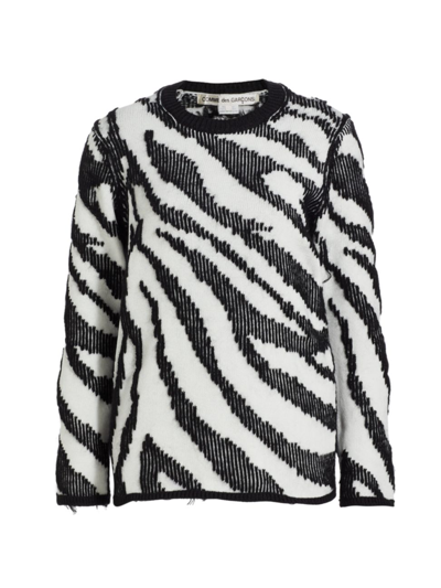 Comme Des Garçons Intarsia-knit Zebra Pattern Jumper In Off White Black