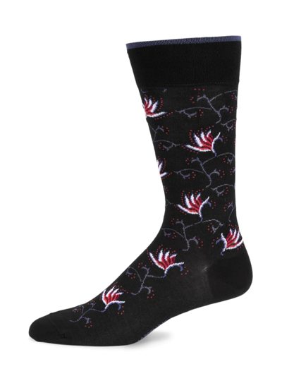 Marcoliani Pima Cotton Attar Flower Print Socks In Black
