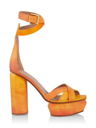 Balmain Leather Platform Sandals In Multicolor Magenta