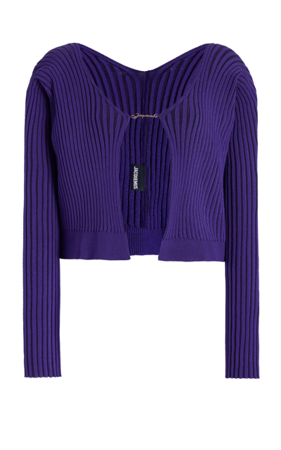 Jacquemus Logo Plaque Long-sleeved Cardigan In Purple