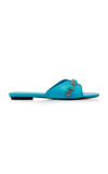 Balenciaga Cagole Lambskin Buckle Flat Sandals In Blue