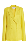 Gabriela Hearst Stephanie Double-breasted Wool, Silk And Linen-blend Twill Blazer In Yellow,blue