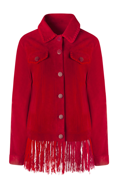Alejandra Alonso Rojas Women's Suede Jacket W/ Crochet Fringes In Red