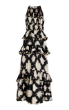 Ulla Johnson Serafina Ruffled Tie-dyed Silk-twill Maxi Dress In Black