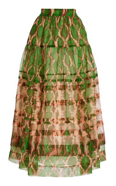 Ulla Johnson Dimitra Tiered Printed Silk Midi Skirt In Serpentine