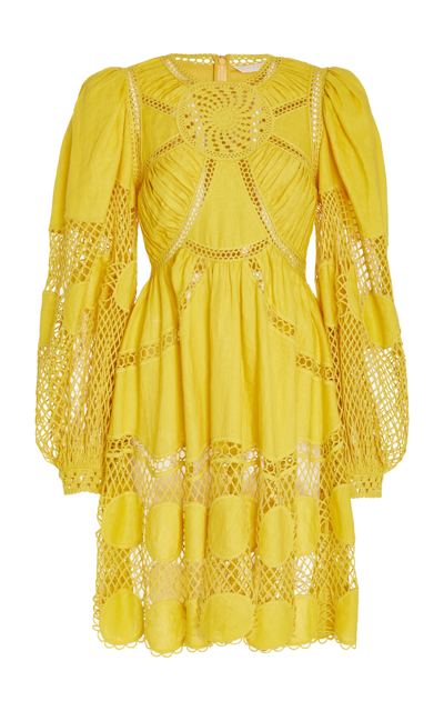 Ulla Johnson Titania Openwork Crochet Linen Mini Dress In Yellow