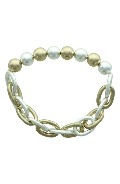 Olivia Welles Callie Beaded Chain Link Bracelet In Worn Gold / Silver