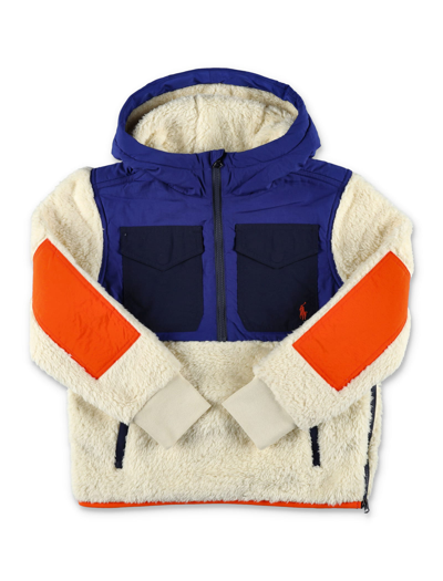 Polo Ralph Lauren Kids' Faux Fur-nylon Hooded Sweatshirt In Cream Multi