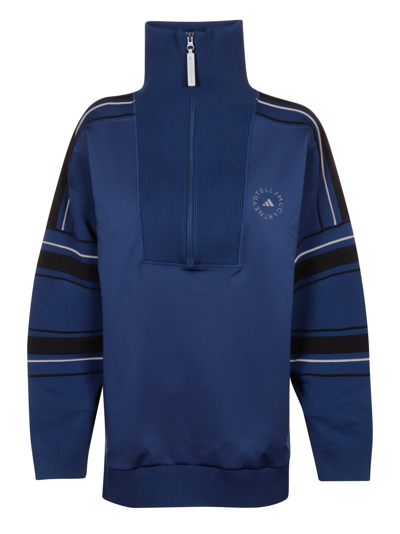 Adidas By Stella Mccartney Knit Mix Pullover In Blue
