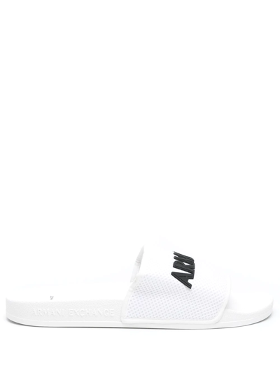 Armani Exchange Slides With Wide Mesh Strap In White