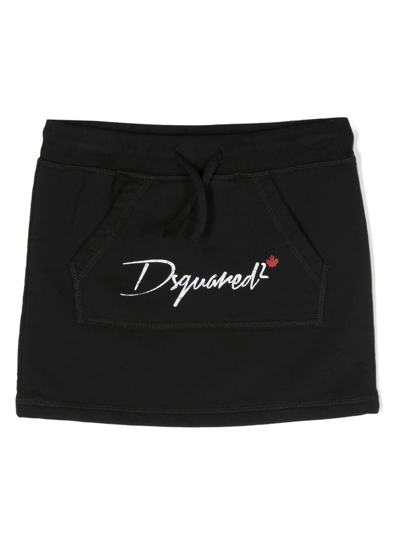 Dsquared2 Kids' Logo Print Cotton Sweat Skirt In Black