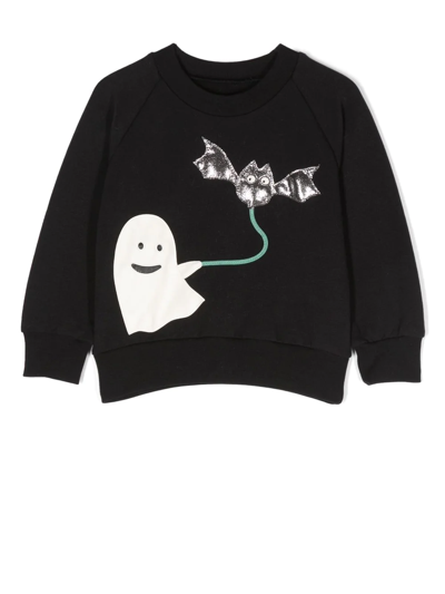 Wauw Capow By Bangbang Babies' Happy Booh Crew Neck Sweatshirt In 黑色