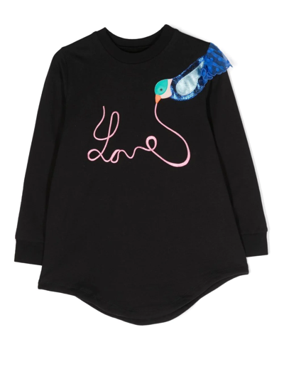 Wauw Capow By Bangbang Kids' Solaima Songbird Cotton Dress In 黑色