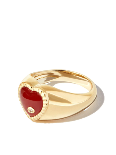 Yvonne Léon 9kt Yellow Gold Agate Diamond Heart Signet Ring In 金色