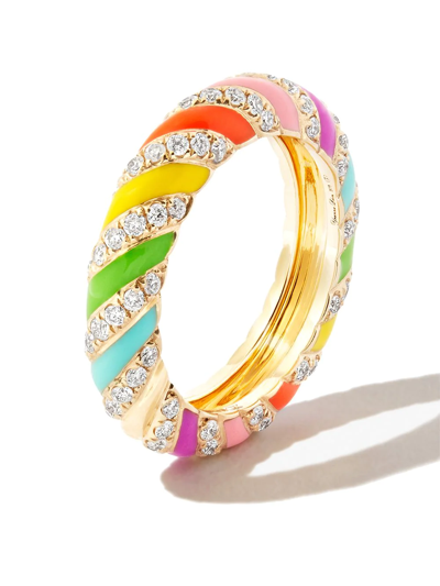 Yvonne Léon 9k Yellow Gold Rainbow Stripe Diamond Ring