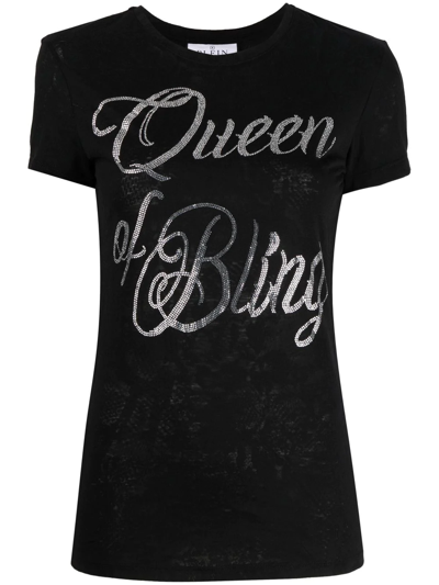Philipp Plein Queen Of Bling Cotton T-shirt In Black