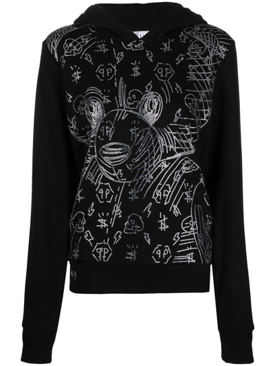 Philipp Plein Teddy-bear Sequin-embellishment Hoodie In Black