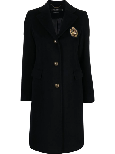 Lauren Ralph Lauren Crest-patch Wool-blend Coat In Regal Navy