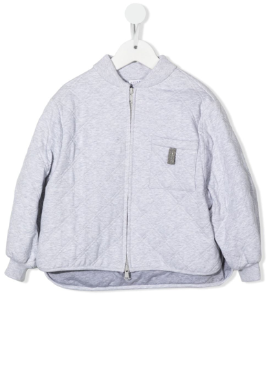 Brunello Cucinelli Zip-up Quilted Jacket In Grey