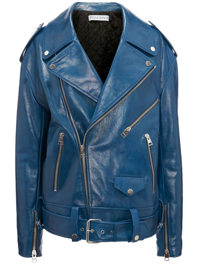 Jw Anderson Belted Leather Jacket In Blue
