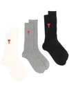 AMI ALEXANDRE MATTIUSSI LOGO-EMBROIDERED SOCKS (SET OF THREE)