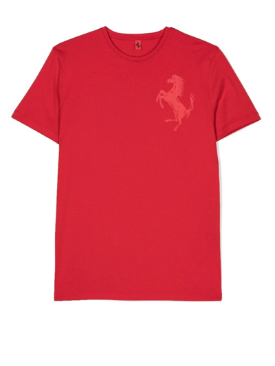 Ferrari Teen Prancing Horse Crew-neck T-shirt In 红色
