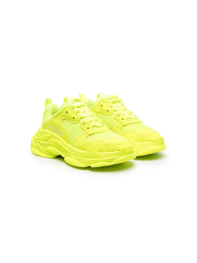 Balenciaga Triple S Faux Leather Trainers In Neon Yellow