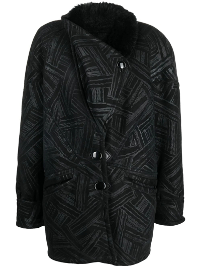 Pre-owned A.n.g.e.l.o. Vintage Cult 1980s Abstract Stripes Shearling-lined Coat In Black