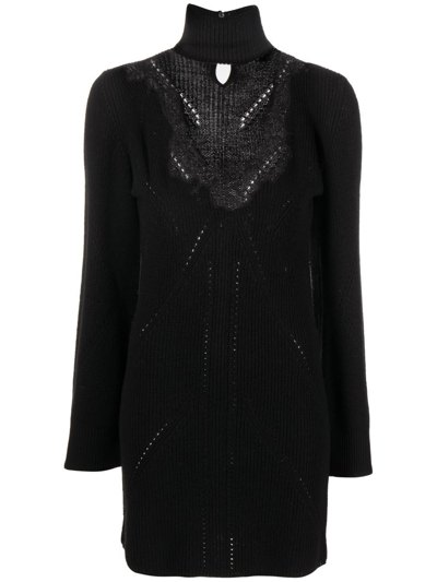 Blumarine Lace-trim Knitted Jumper Dress In 黑色