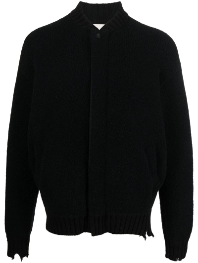 Laneus Zip-up Fleece Bomber Jacket In Black