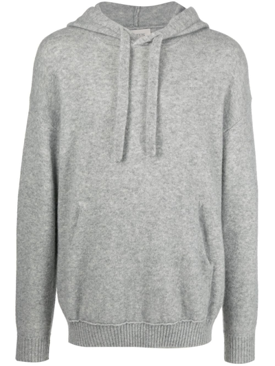 Laneus Knitted Ribbed-trim Hoodie In Grigio Melange