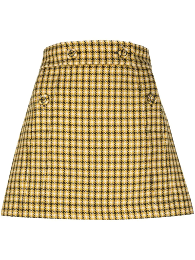 Plan C Houndstooth Checked Wool Miniskirt In Multicoloured