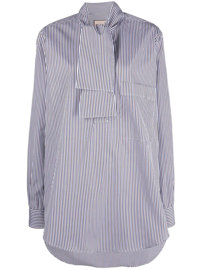 Plan C Striped Poplin Shirt In 白色