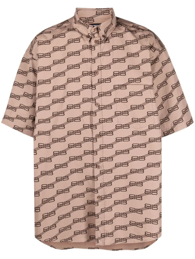 Balenciaga Monogram-pattern Short-sleeved Shirt In 褐色