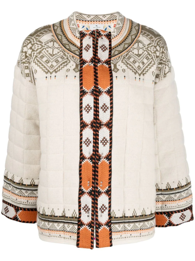 Etro Woman Quilted Jacket In White Jacquard Knit In Bianco