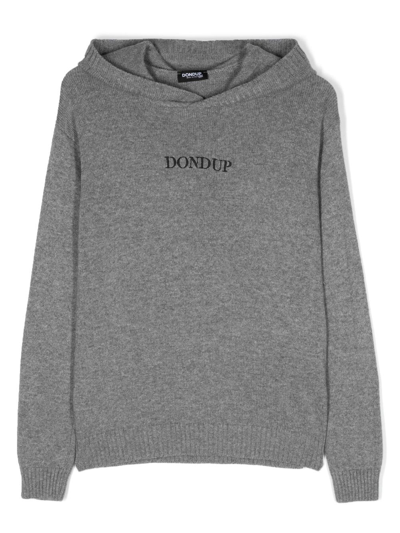 Dondup Kids' Logo-print Knit Hoodie In Grey
