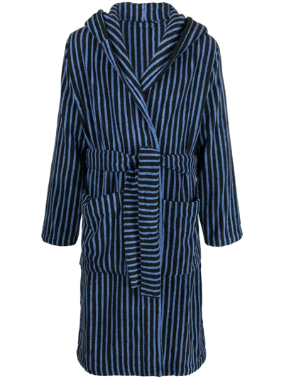 Tekla Striped Terry-cloth Robe In Blue