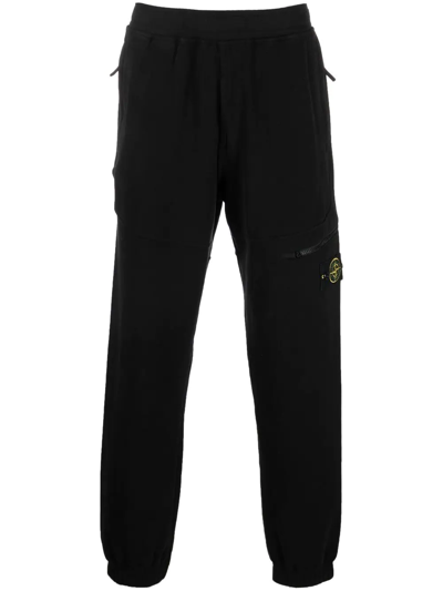 Stone Island Compass Patch Cotton Track Pants In Black
