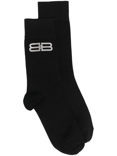 Balenciaga Gem-bb Logo Socks In Black