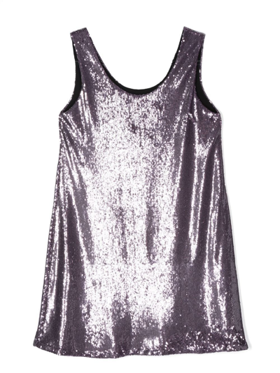 Msgm Kids' Logo-patch Sequinned Dress In Purple