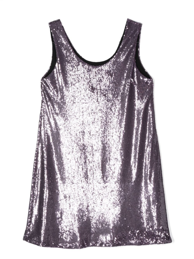 Msgm Logo-patch Sequinned Dress In 71 Lilla