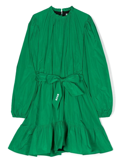 Msgm Kids' Logo-print Belt Dress In Green