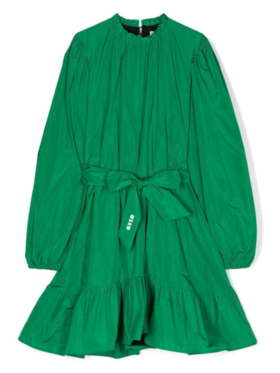 Msgm Logo-print Belt Dress In Green